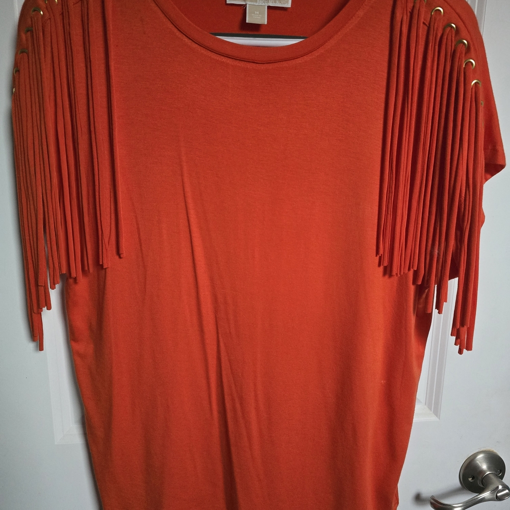 Michael Kors Orange Fringe Sleeve Tee